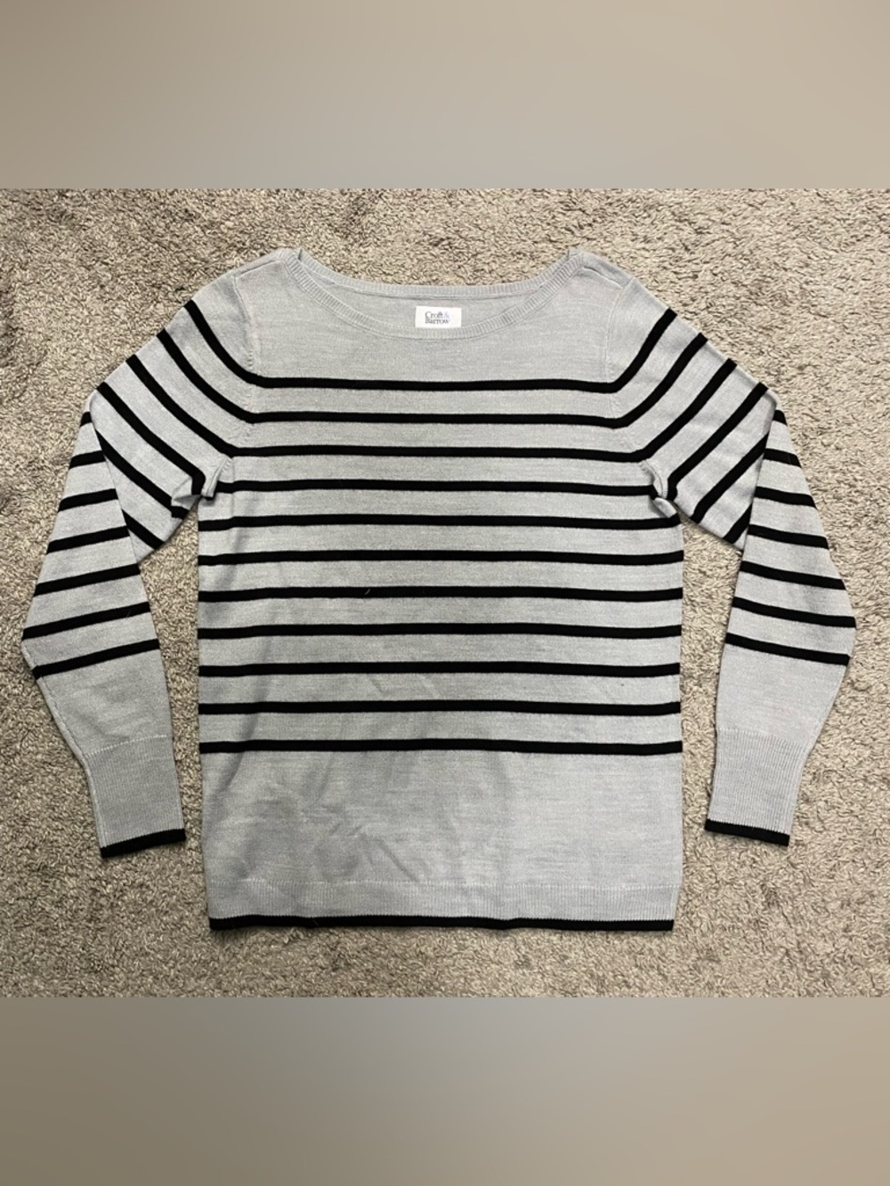 croft & barrow Light Gray and Black Striped Scoop Neck Sweater